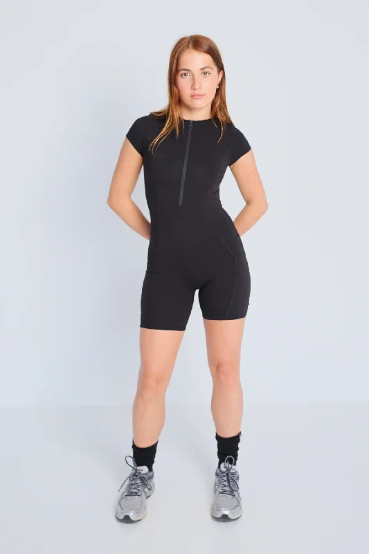 Front Zip Pocket Bodysuit - Black