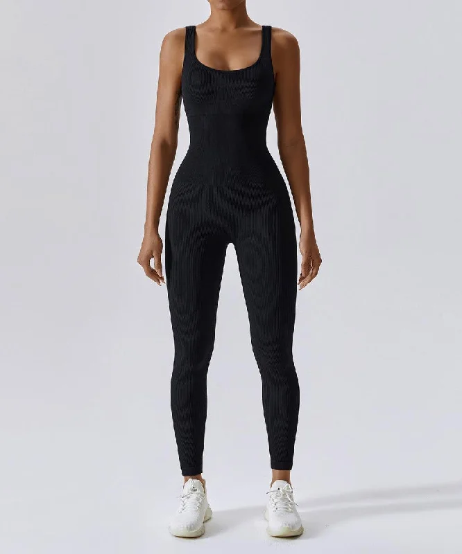 Ribbed Solid Color Tummy Control Sleeveless Seamless Jumpsuit