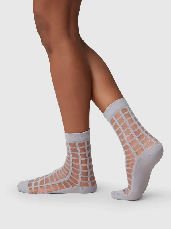 Alicia Grid Socks - Stone