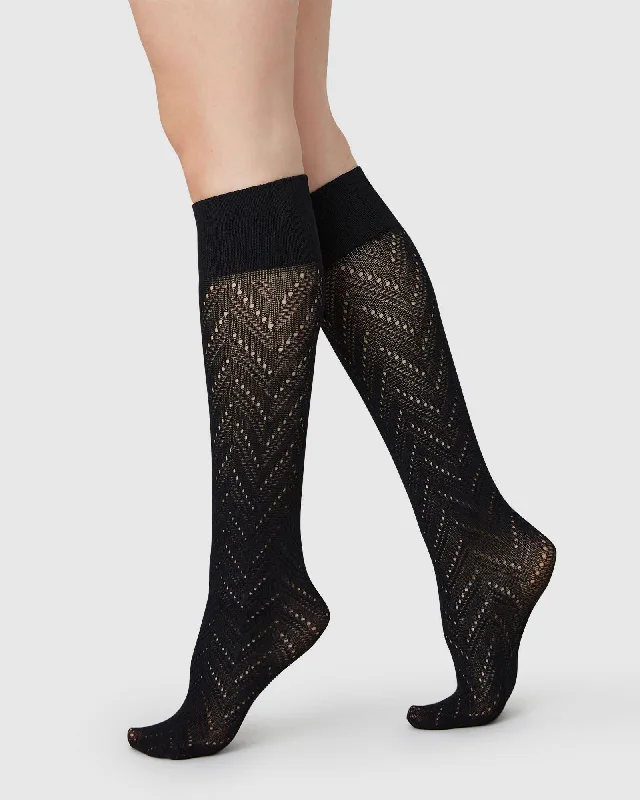 Ina Pointelle Knee Highs - Black